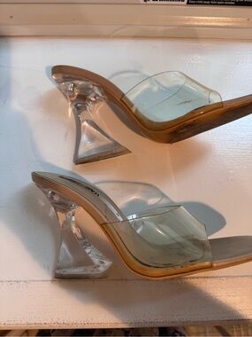 Zara Clear heels with Tan Footbed
